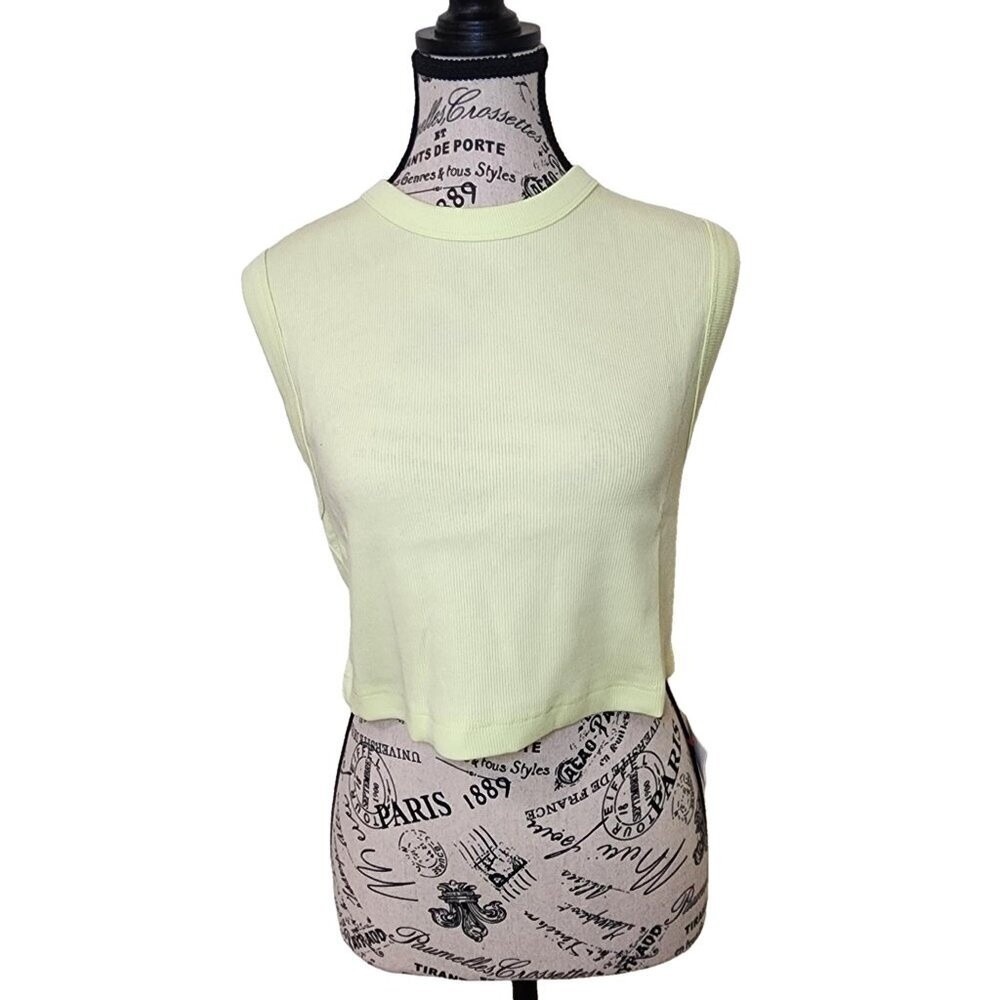 Topshop Ribbed Stretch Cotton Crop Tank Light‎ Green Size L NWT